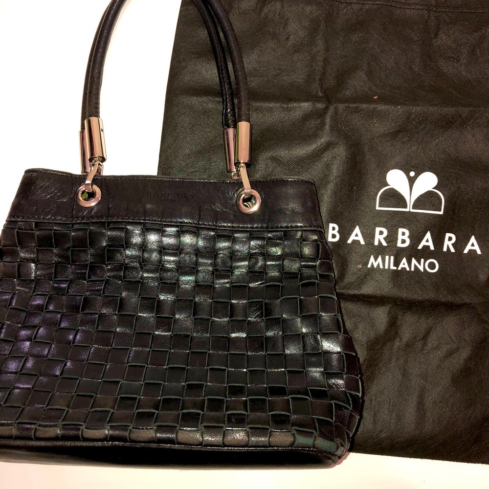 Barbara Milano Black Basketweave Handbag with Original Dust Cover Bag